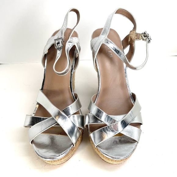 Charles David Metallic Silver Strappy Wedge Sandals Size 10M - Picture 3 of 10